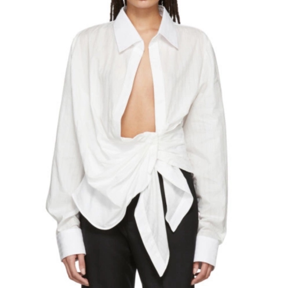 JACQUEMUS White La Chemise Bahia Drape Blouse Sz 42